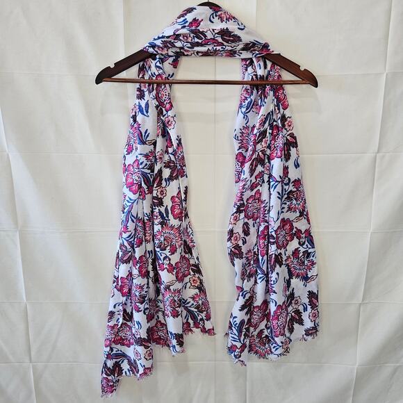 Old Navy Floral Long Frayed Hem Scarf White Pink One Size 72x28 - Picture 1 of 5